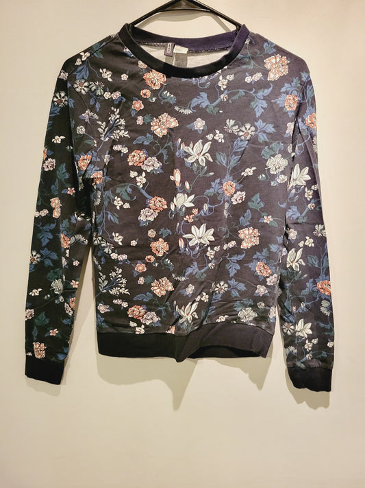 Divided by H&M Navy Blue Floral Print Crewneck, Size XS