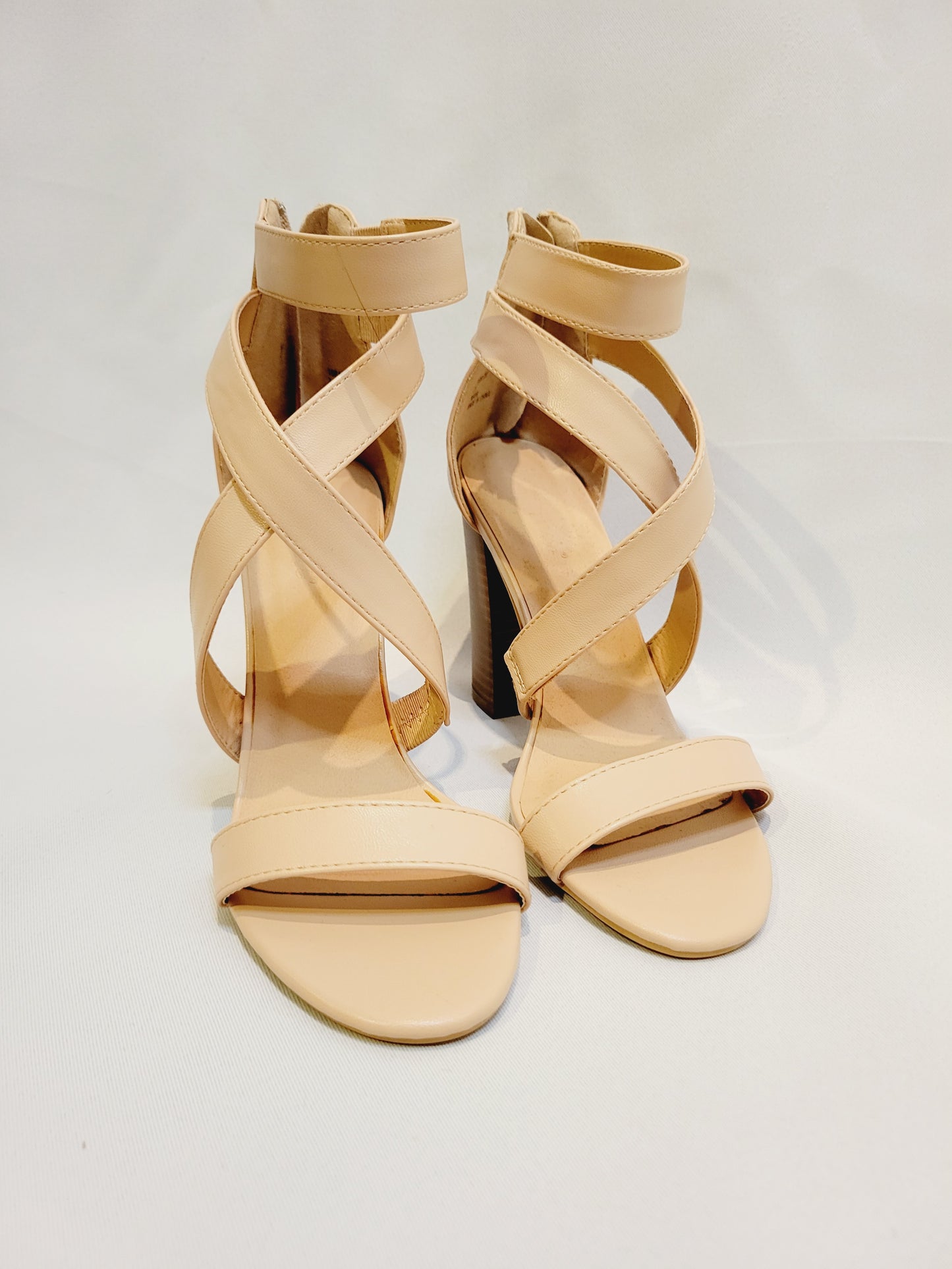 Charlotte Russe Nude Strappy Heeled Sandals, Size 7