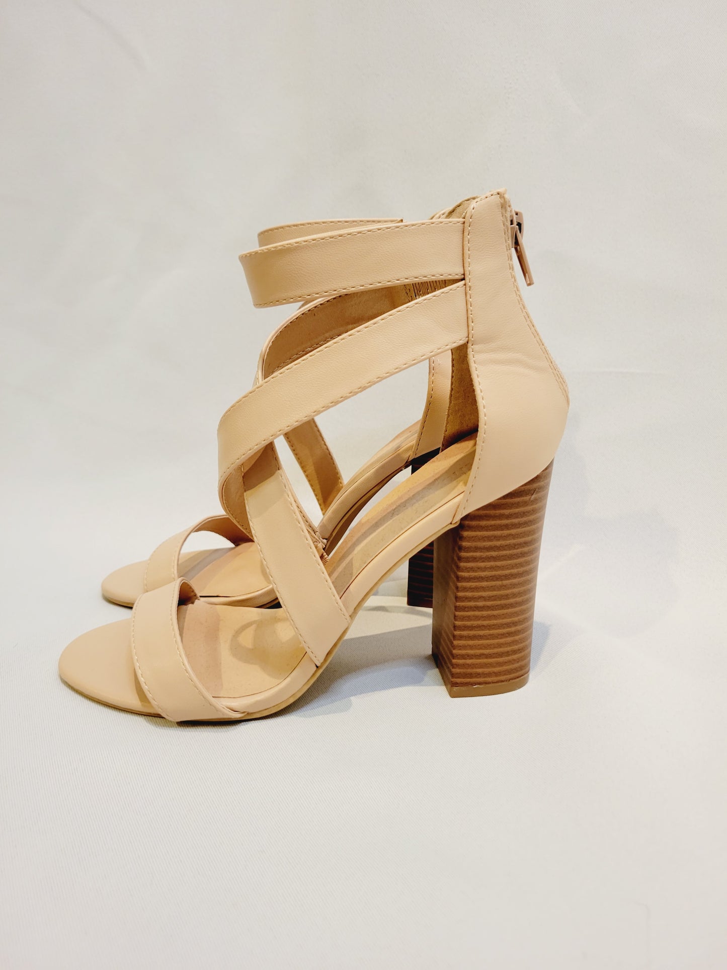 Charlotte Russe Nude Strappy Heeled Sandals, Size 7