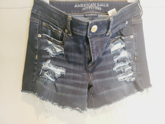 American Eagle Dark Wash Distressed Denim Shorts, Size 6