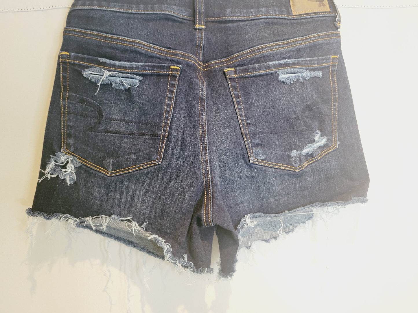 American Eagle Dark Wash Distressed Denim Shorts, Size 6